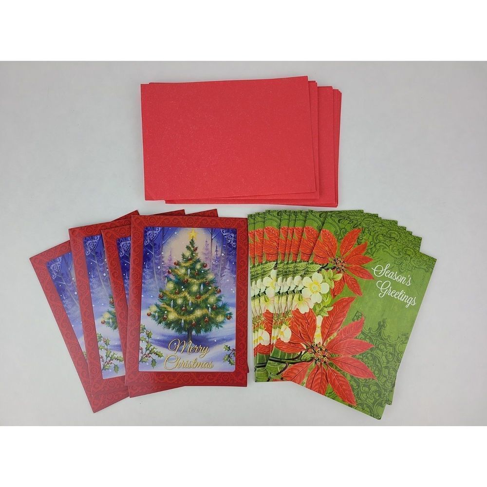 13 Christmas Cards With Red Envelopes